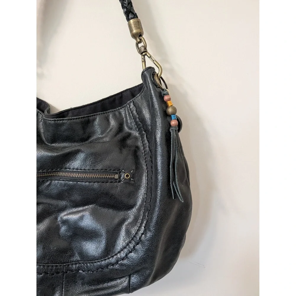 The Sak Indeo Demi Leather Braided Strap Hobo Bag Black